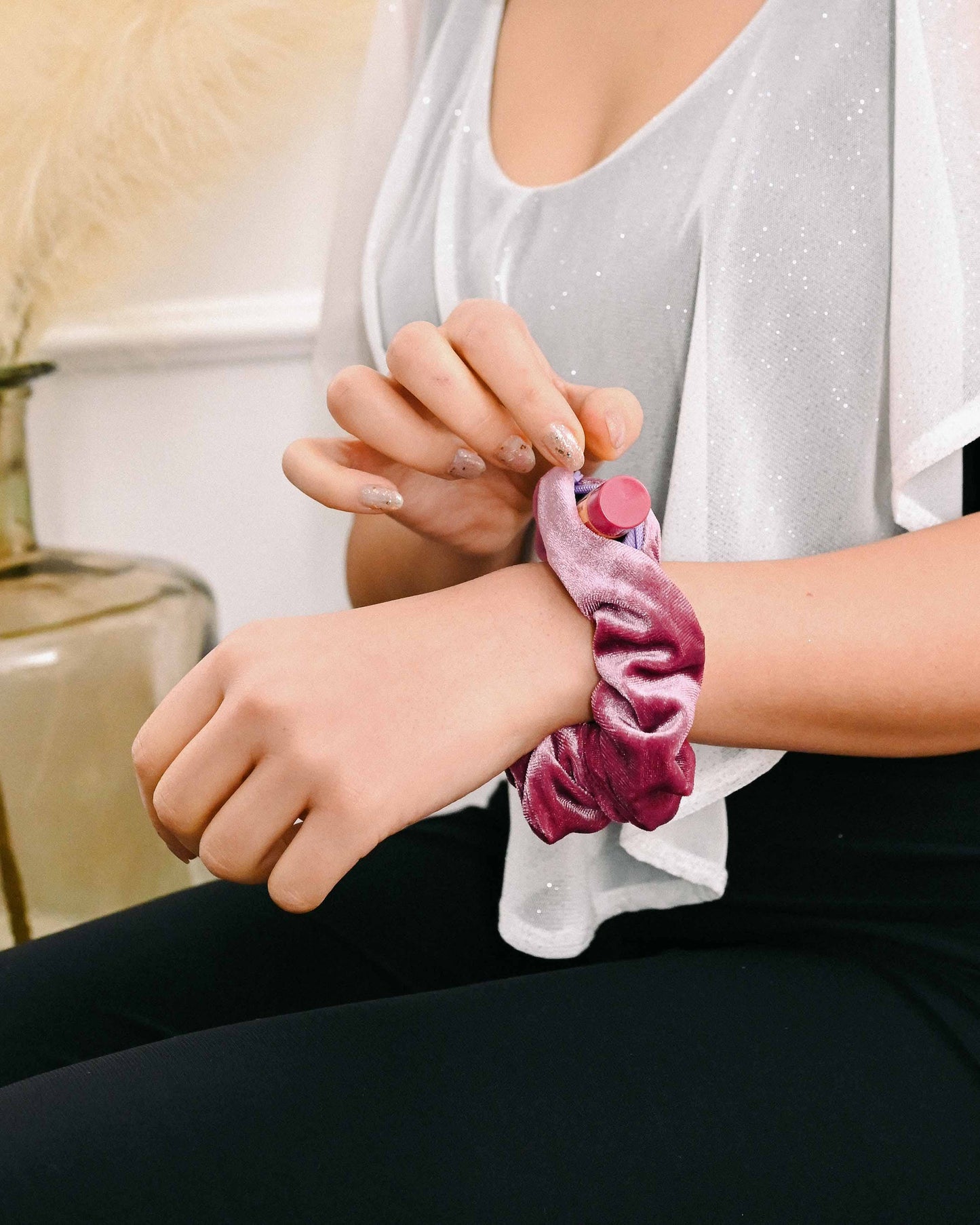 Velvet Deep Lavender Zipper Pocket Scrunchie