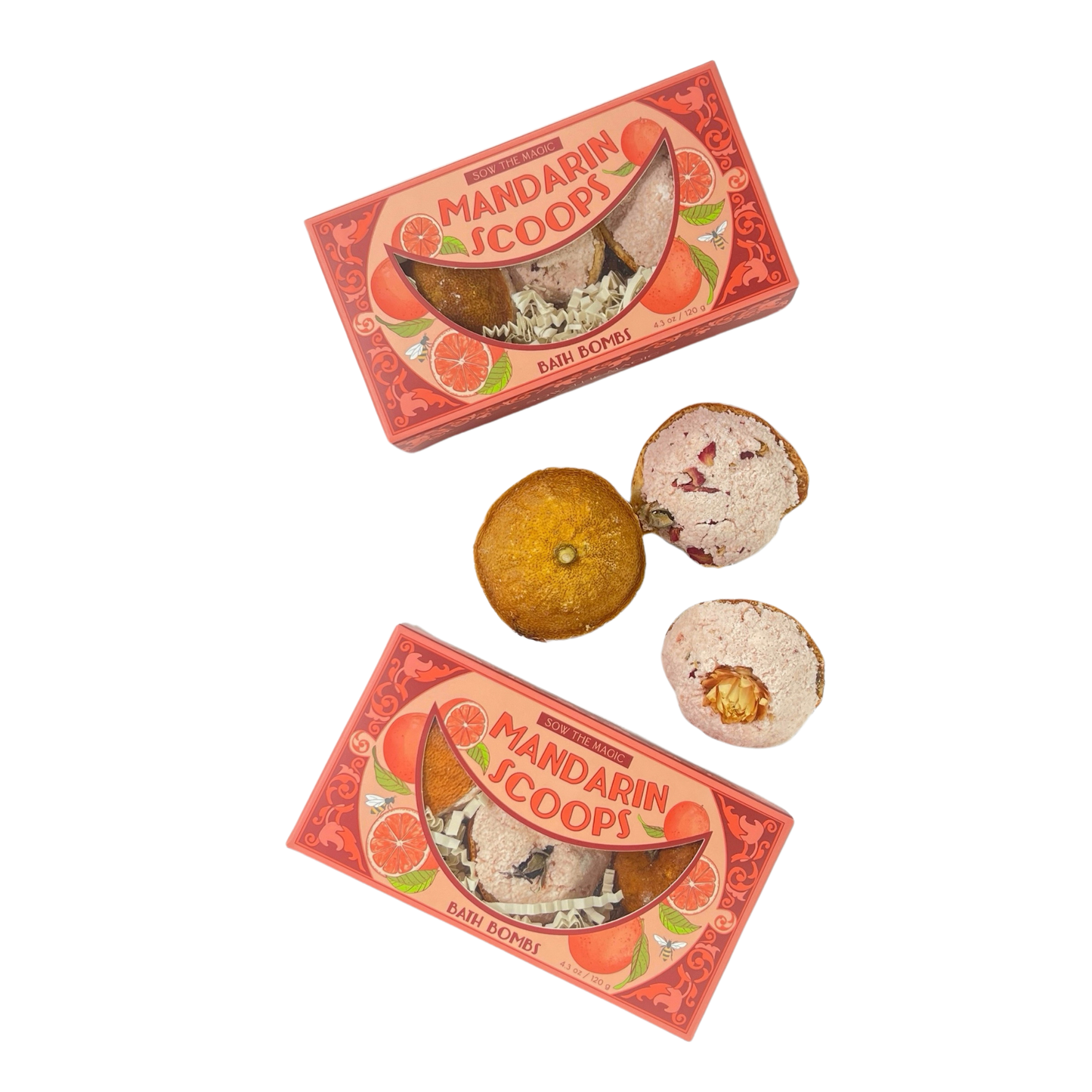 Mandarin Scoops Bath Bomb Gift Set made with Rose Botanicals