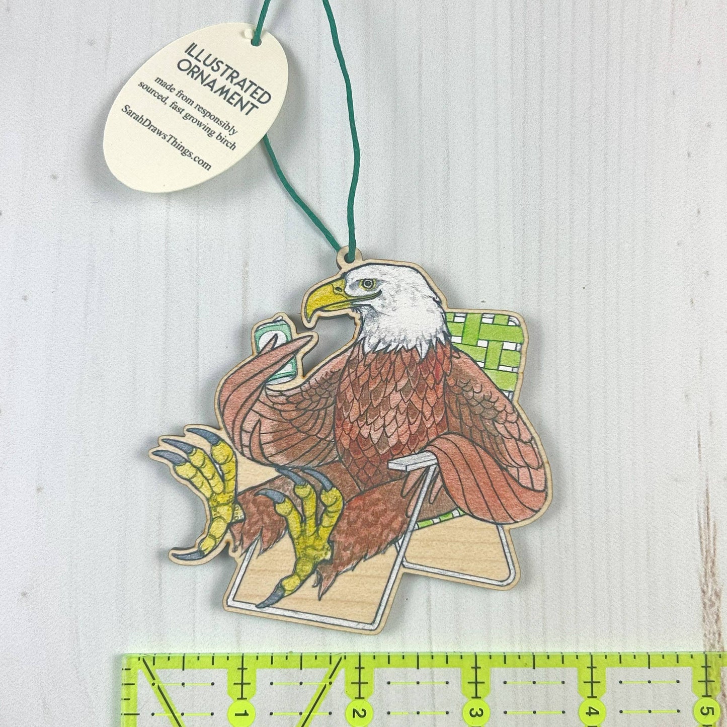 Bald Eagle Tailgate - 3.5" illustrated wooden tree ornament