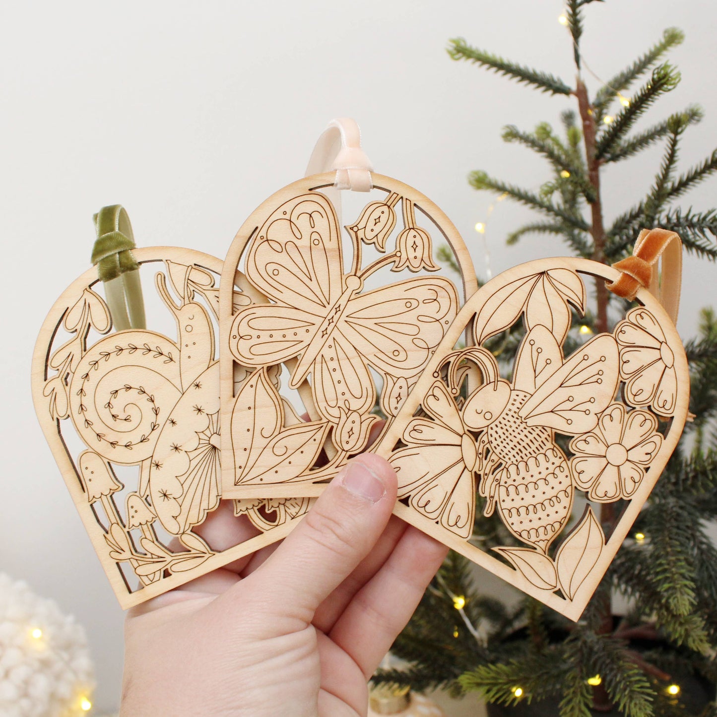 Wooden arch bee christmas holiday ornaments