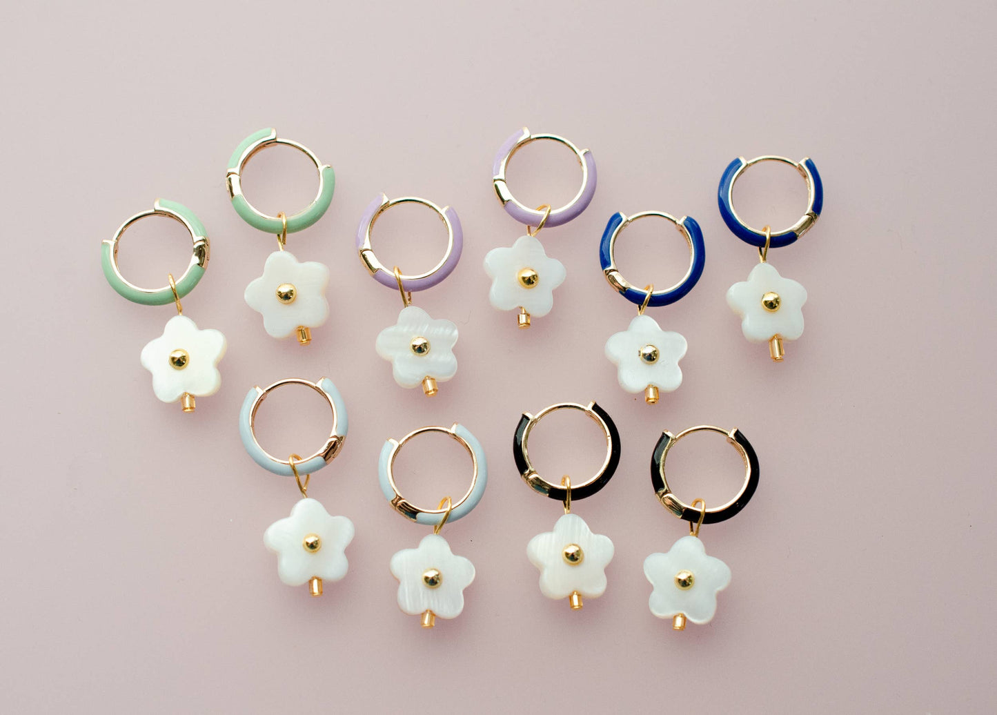 Flower Enamel Huggie Hoop Earrings