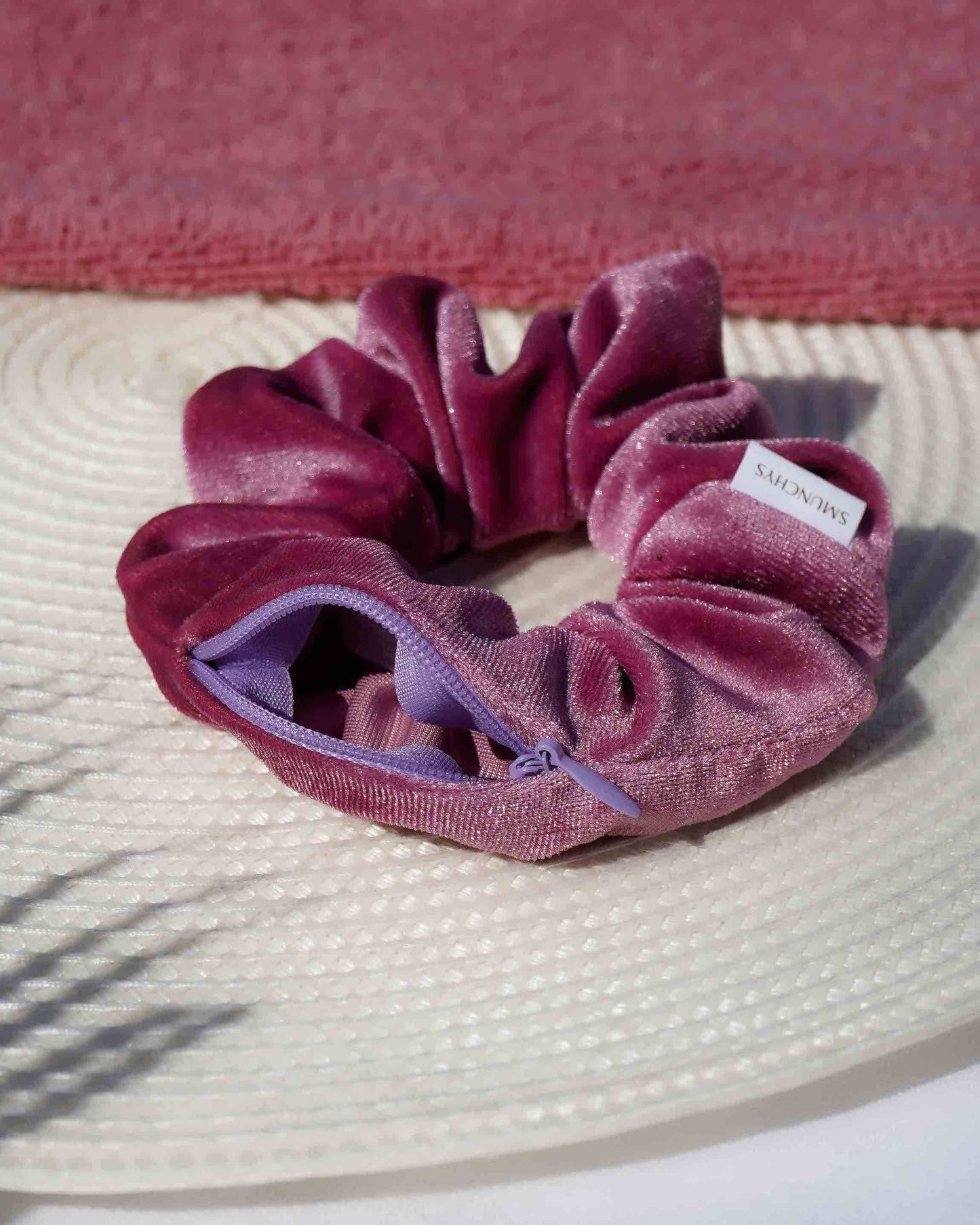 Velvet Deep Lavender Zipper Pocket Scrunchie