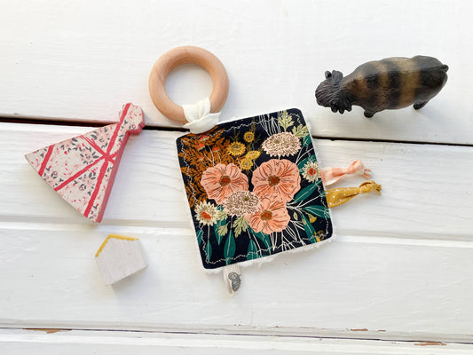 Moon Forest Floral Crinkle Teething Toy Ribbon Tags