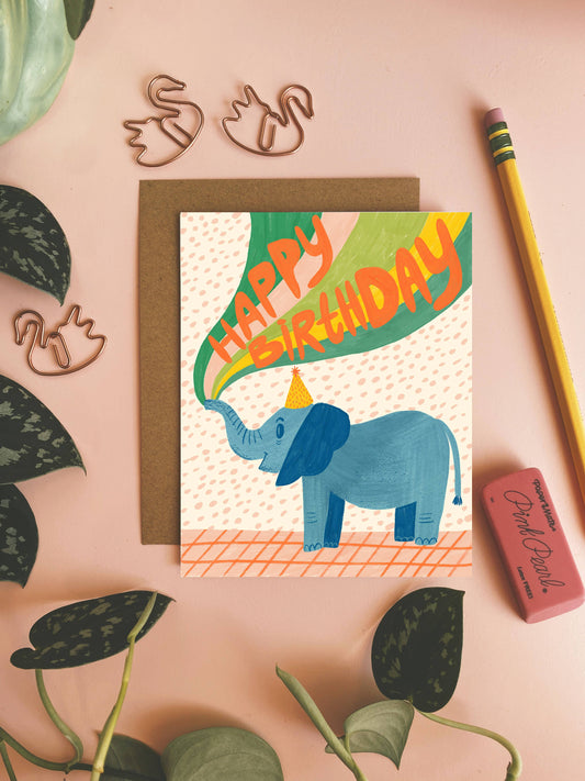 Happy Birthday Cute Elephant - Greeting Card
