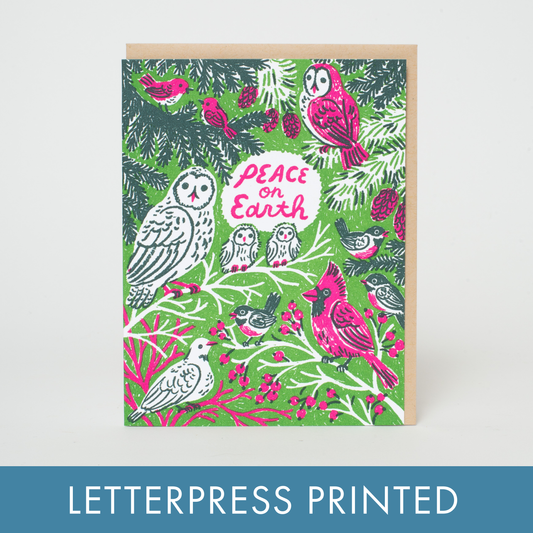 Peace Birds Letterpress Holiday Greeting Card by Phoebe Wahl