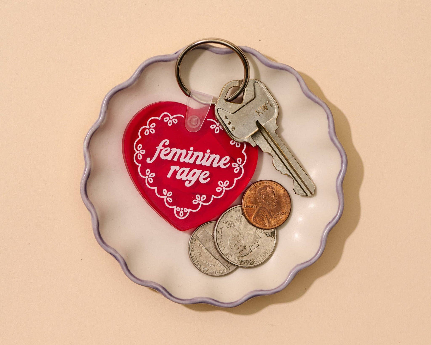 PVC Keychain by Your Gal Kiwi—Feminine Rage (Doily Heart)