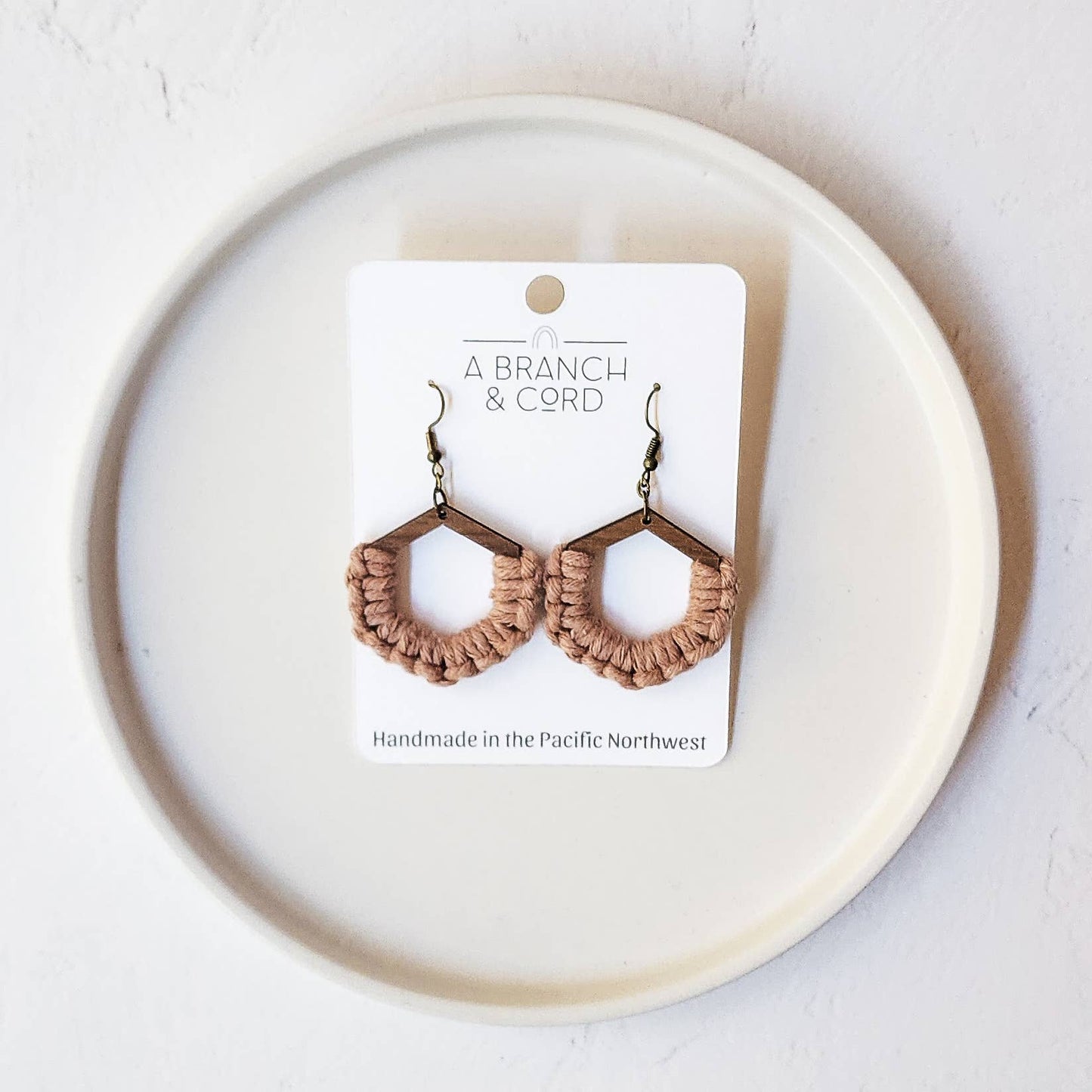 Macrame Knotted Honeycomb Earrings - Pick Your Own: Nude