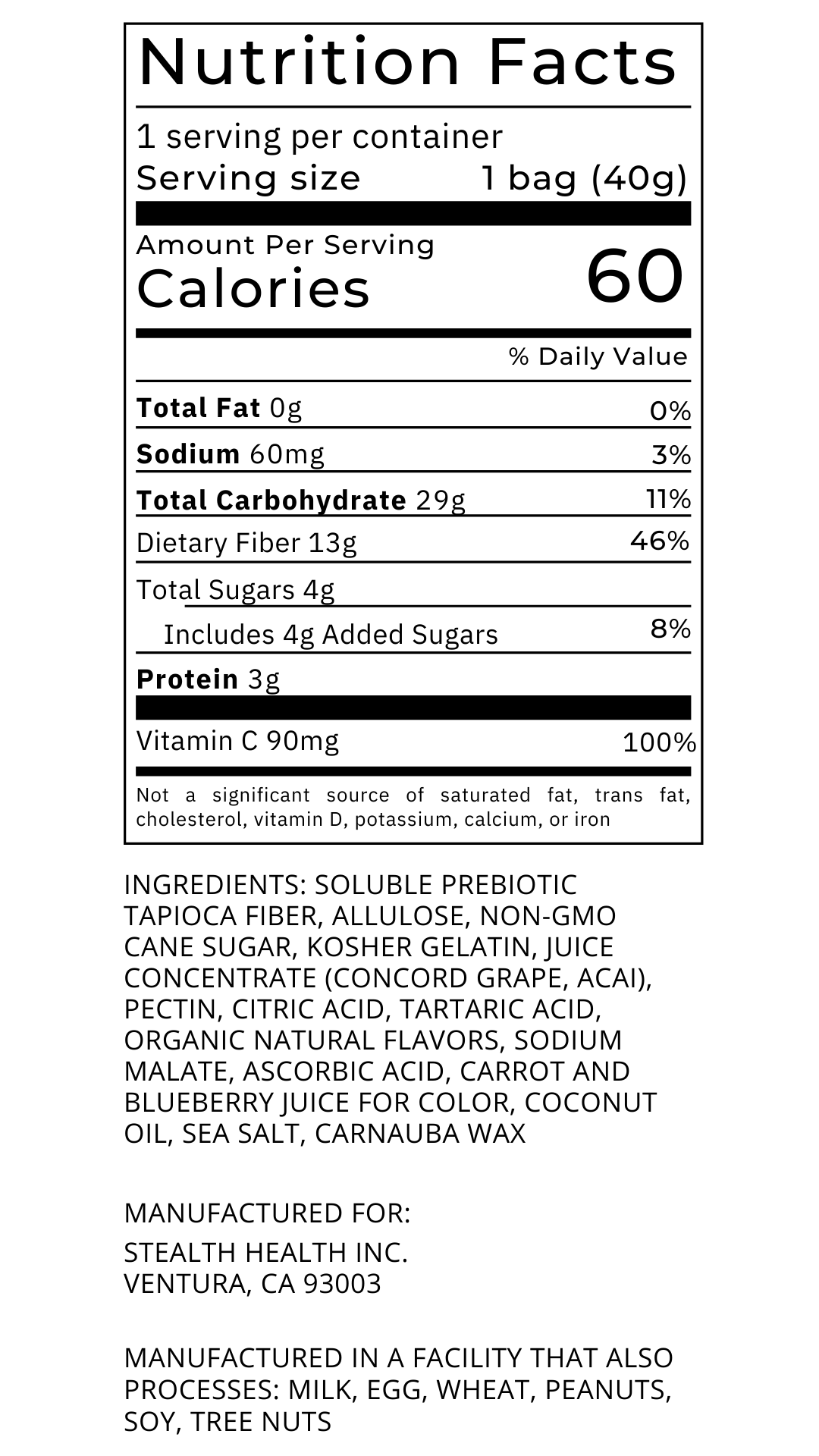 Açai Grape Gummy Candy Low 4g Sugar, Prebiotics, Fruit Juice