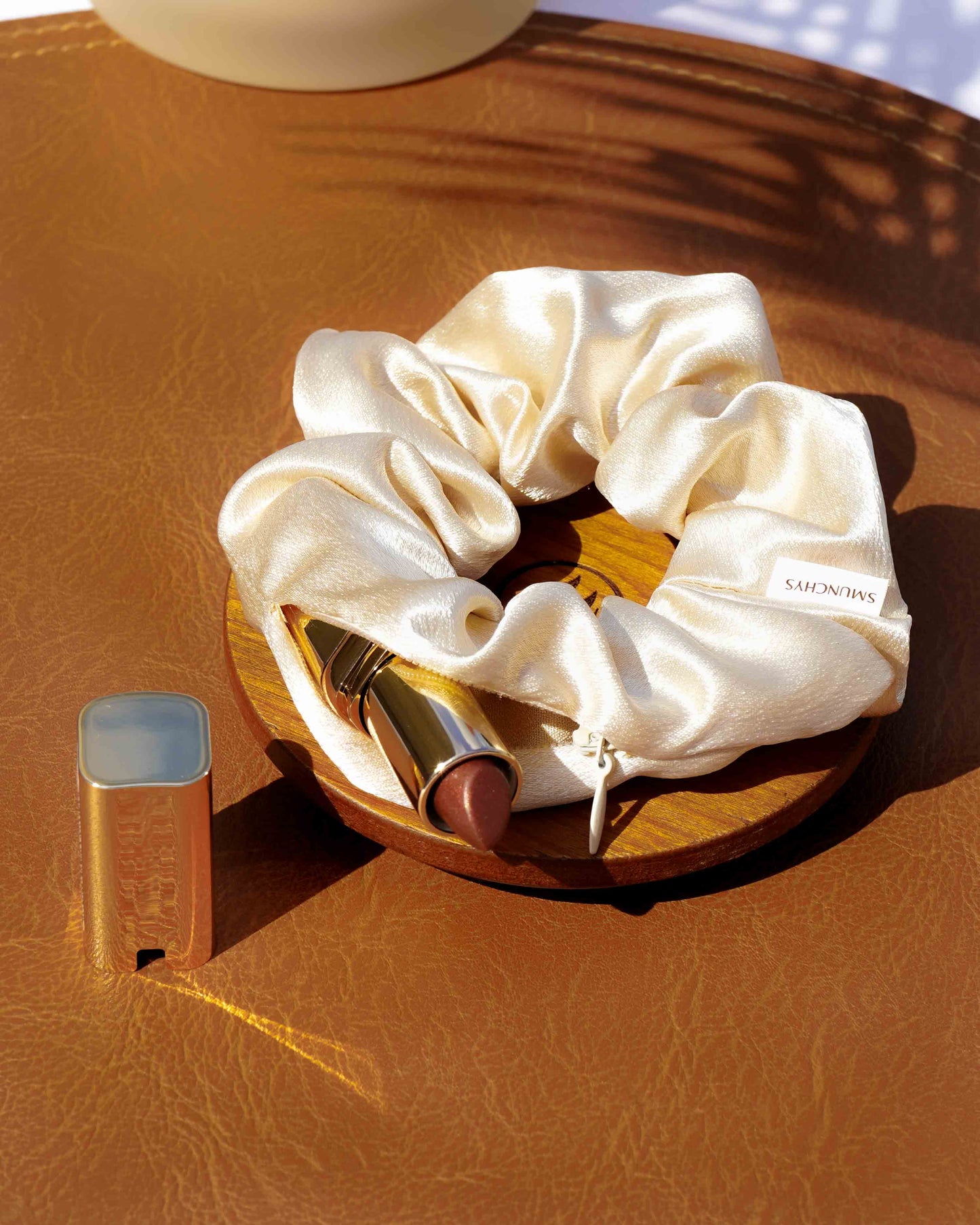 Satin Gold Zipper Pocket Scrunchie