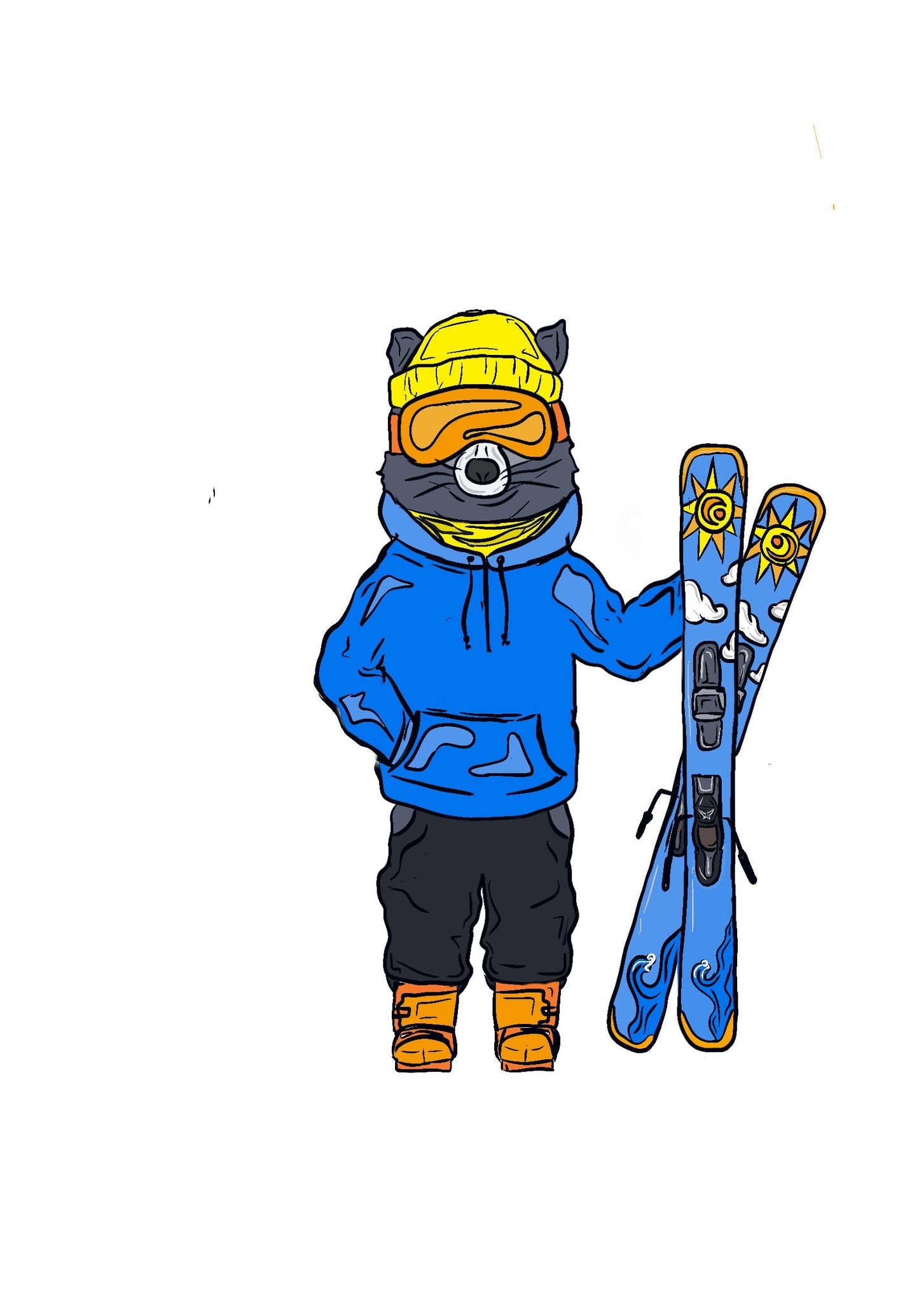 Skiing Raccoon Sticker
