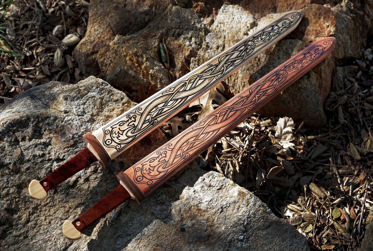 Viking Mini Wooden Sword with Norse Wooden Sheath and Leather Wrapped Handle