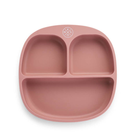 Silicone suction kids plate w/ dividing sections - Dusty Pink