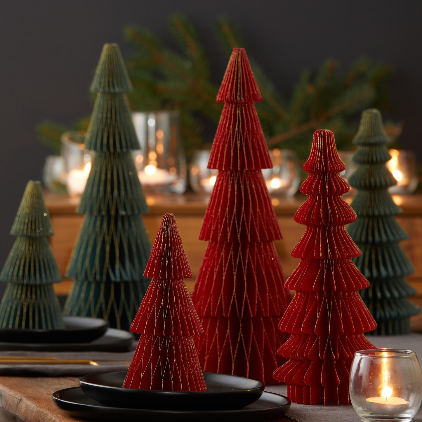 Honeycomb trees, vintage folding paper, Christmas, Winter