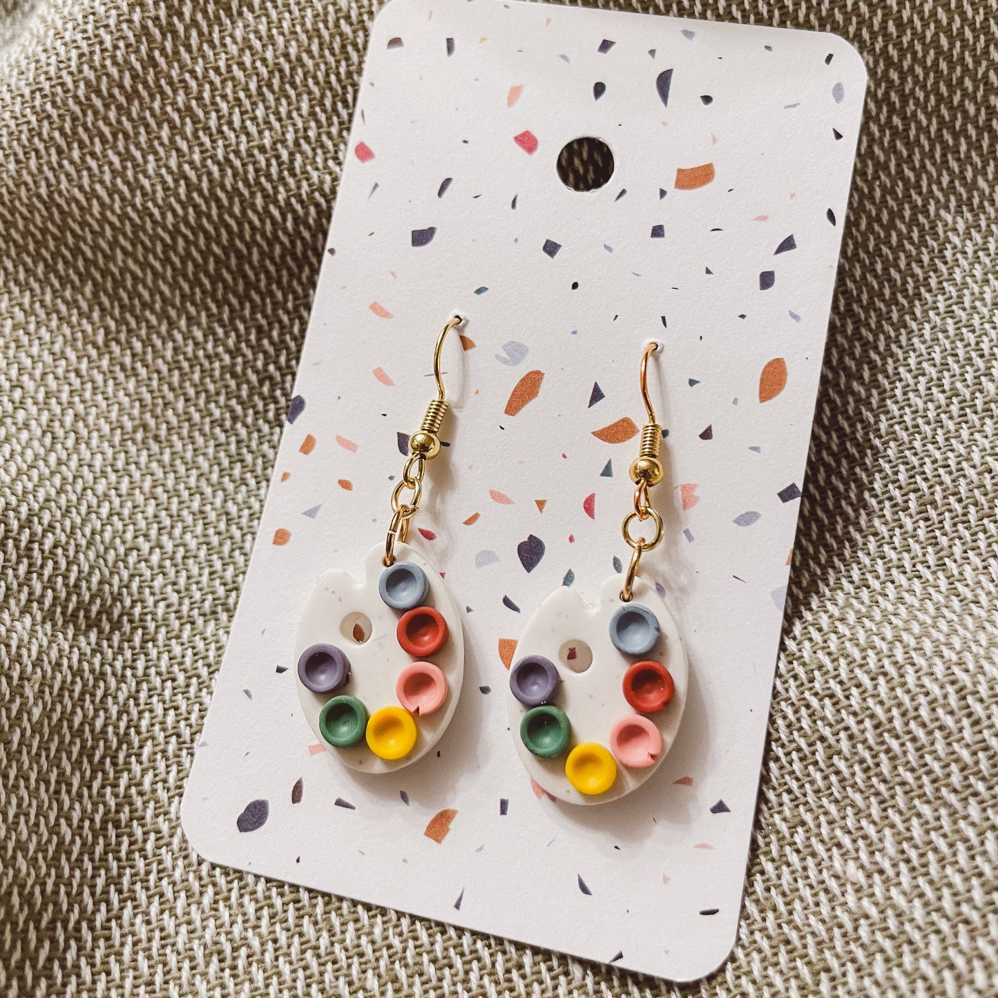 Artist Paint Palette Earrings, White Speckled