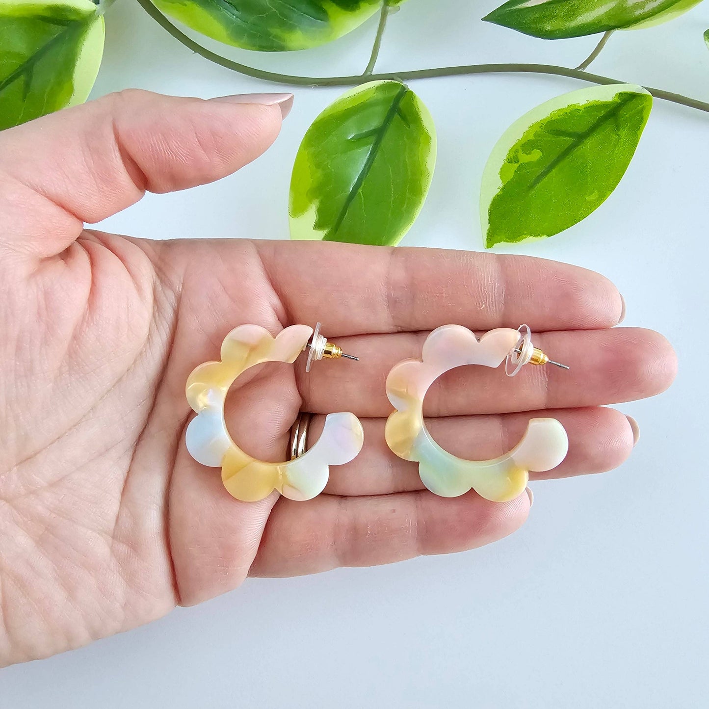 Flora Hoops - Pastel Rainbow // Flower, Earrings, Gift, Jewelry