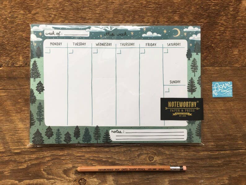 Pine Trees Weekly Desk Planner