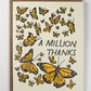 Million Thanks Butterfly Letterpress card