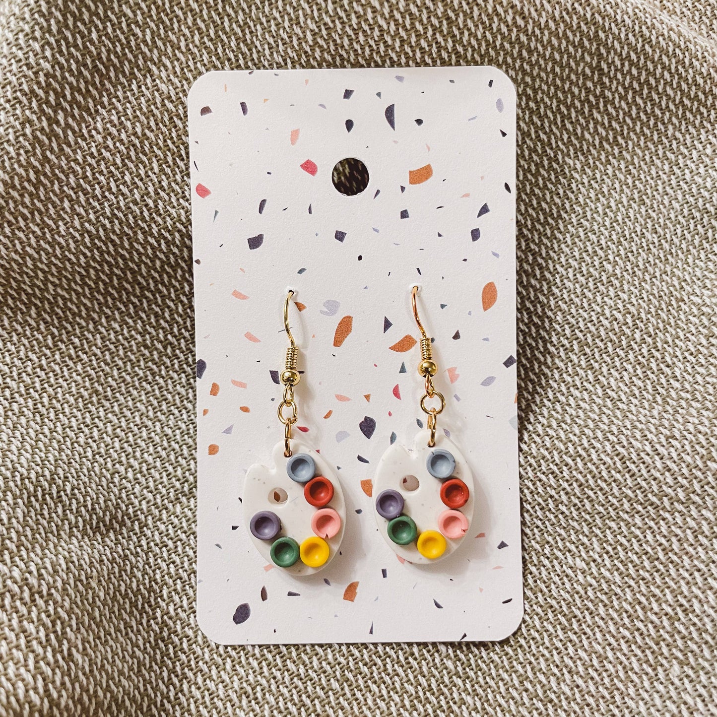 Artist Paint Palette Earrings, White Speckled
