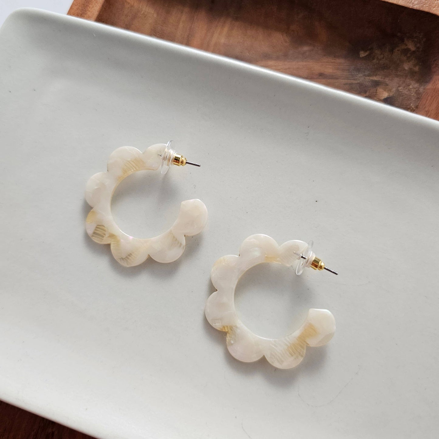Flora Hoops - Cream // Flower Earrings, Gift, Jewelry