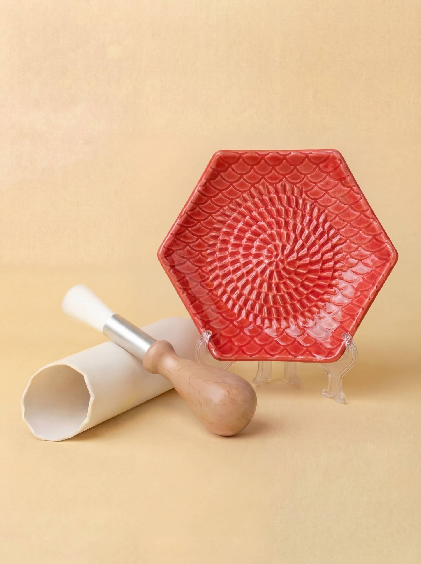 Ceramic Garlic Grater, 3-Piece Set – Red