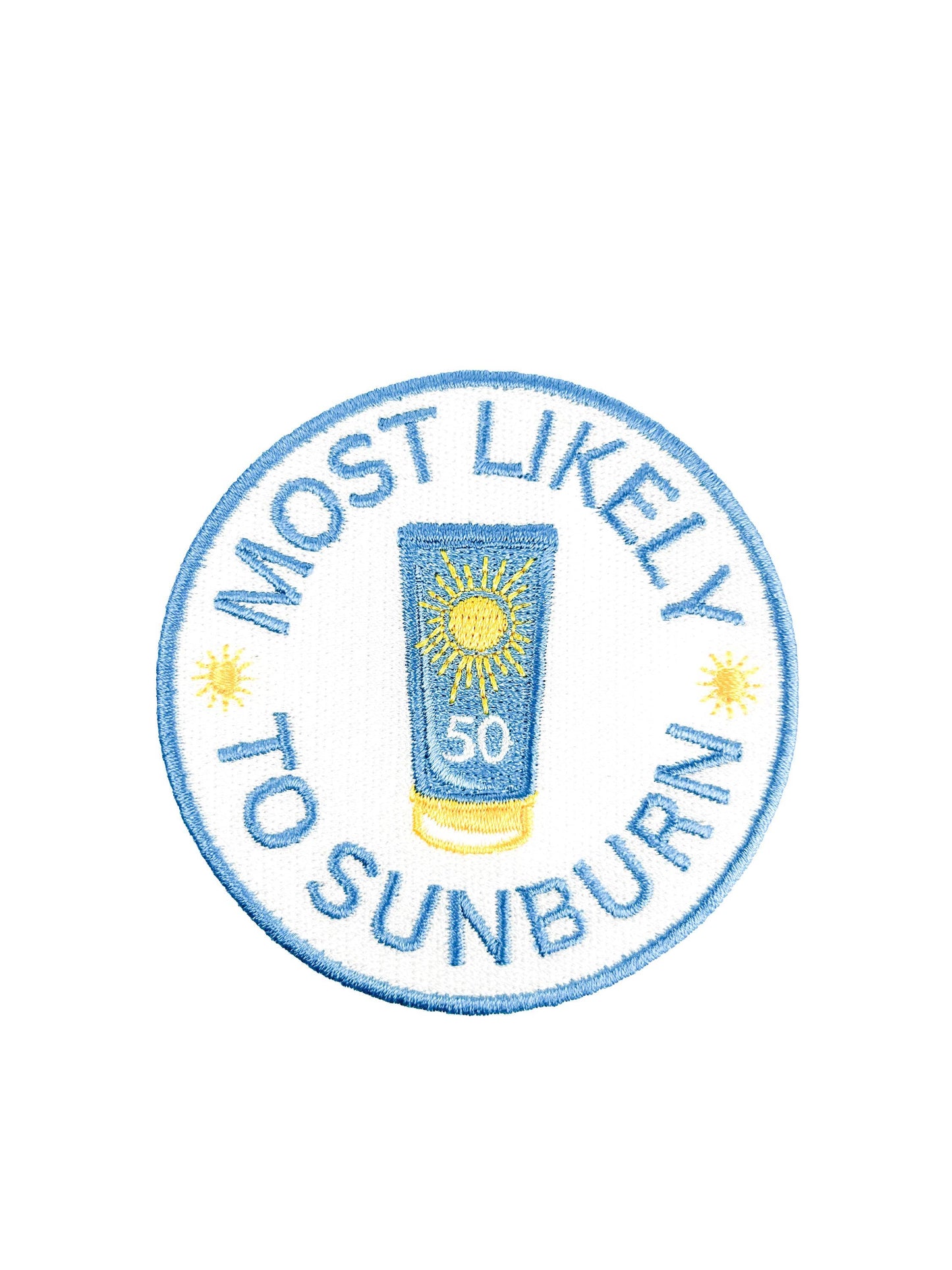 Most Likely to Sunburn Patch Funny Embroidered Iron-On Beach