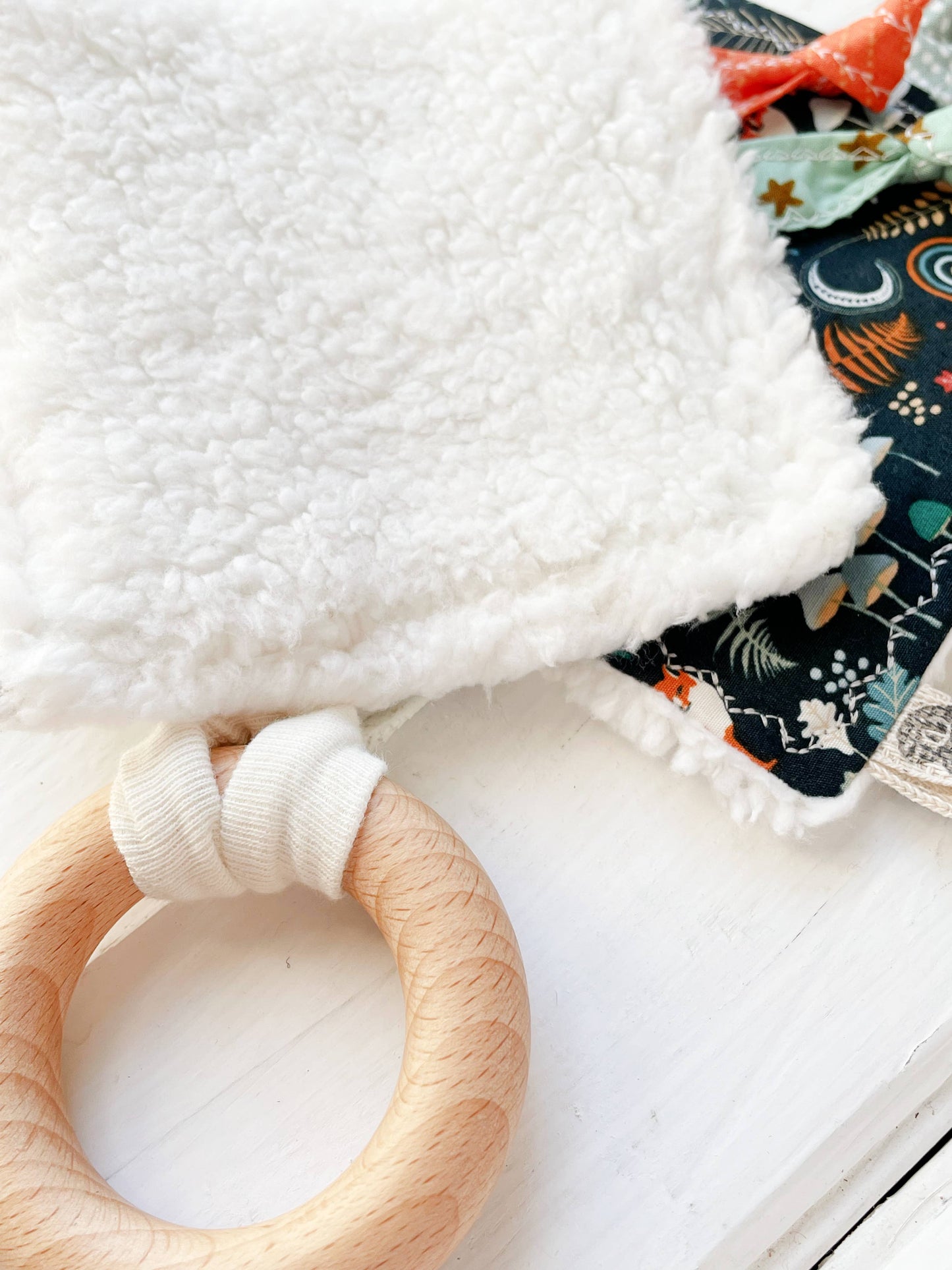 Fox and Rainbows Crinkle Tag Toy with Teething Ring