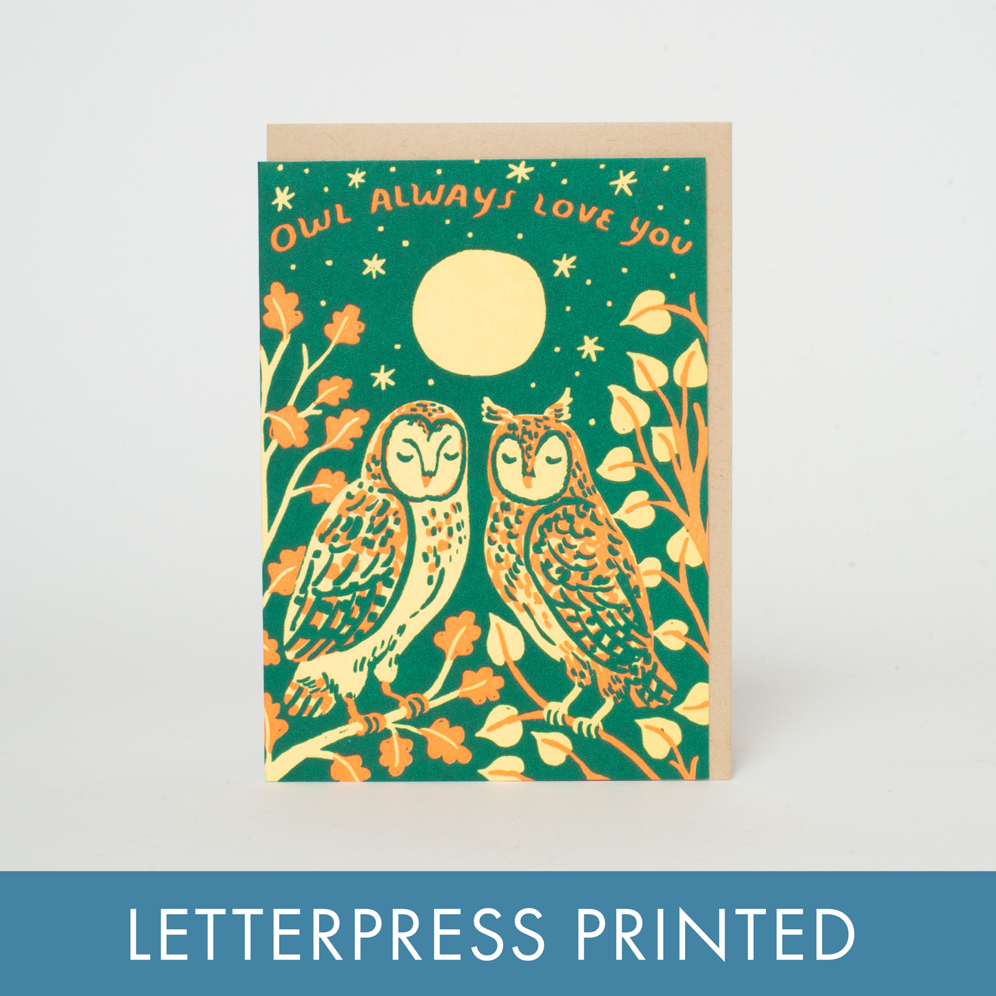 Owl Love Mini Letterpress Greeting Card by Phoebe Wahl
