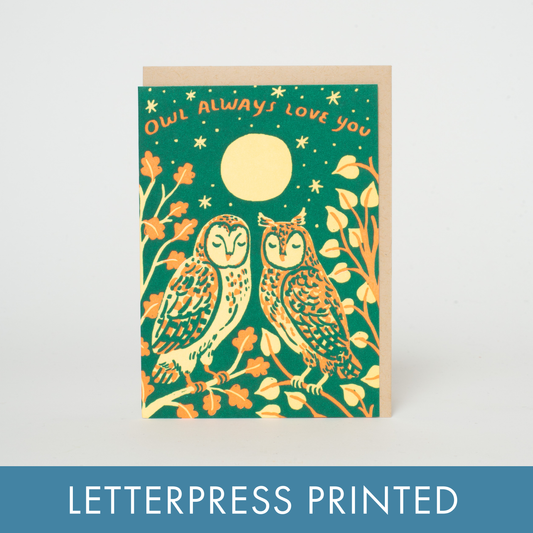 Owl Love Mini Letterpress Greeting Card by Phoebe Wahl