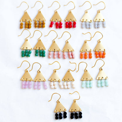 Colorful Triangle Geometric Earrings with beaded Fringe