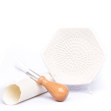 White 3 Piece Set: Ceramic Grater, Peeler, Brush