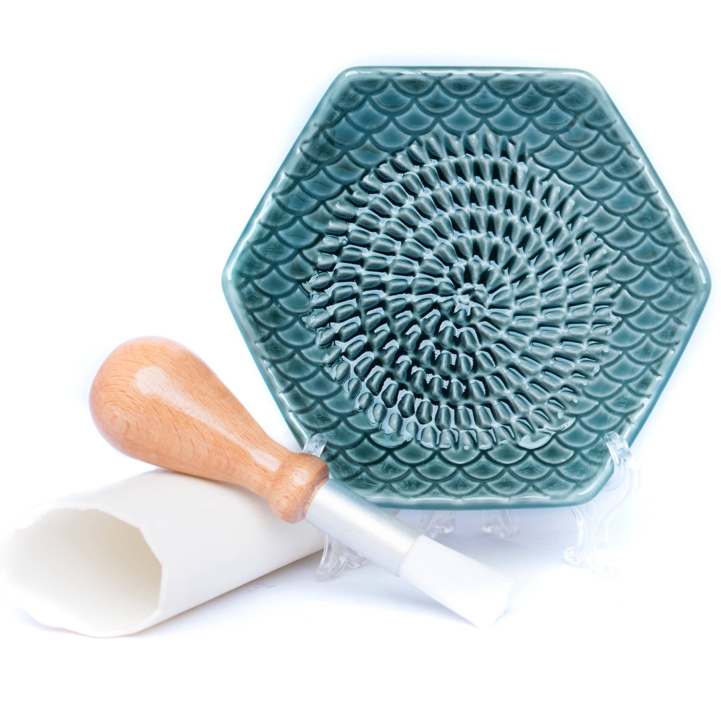 Teal 3 Piece Set: Ceramic Grater, Peeler, Brush