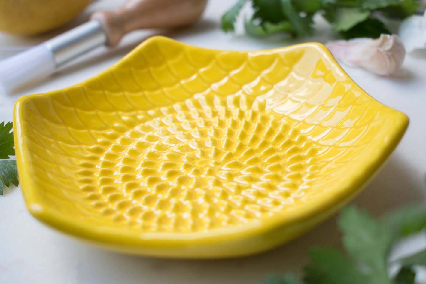 Lemon Yellow 3 Piece Set: Ceramic Grater, Peeler, Brush