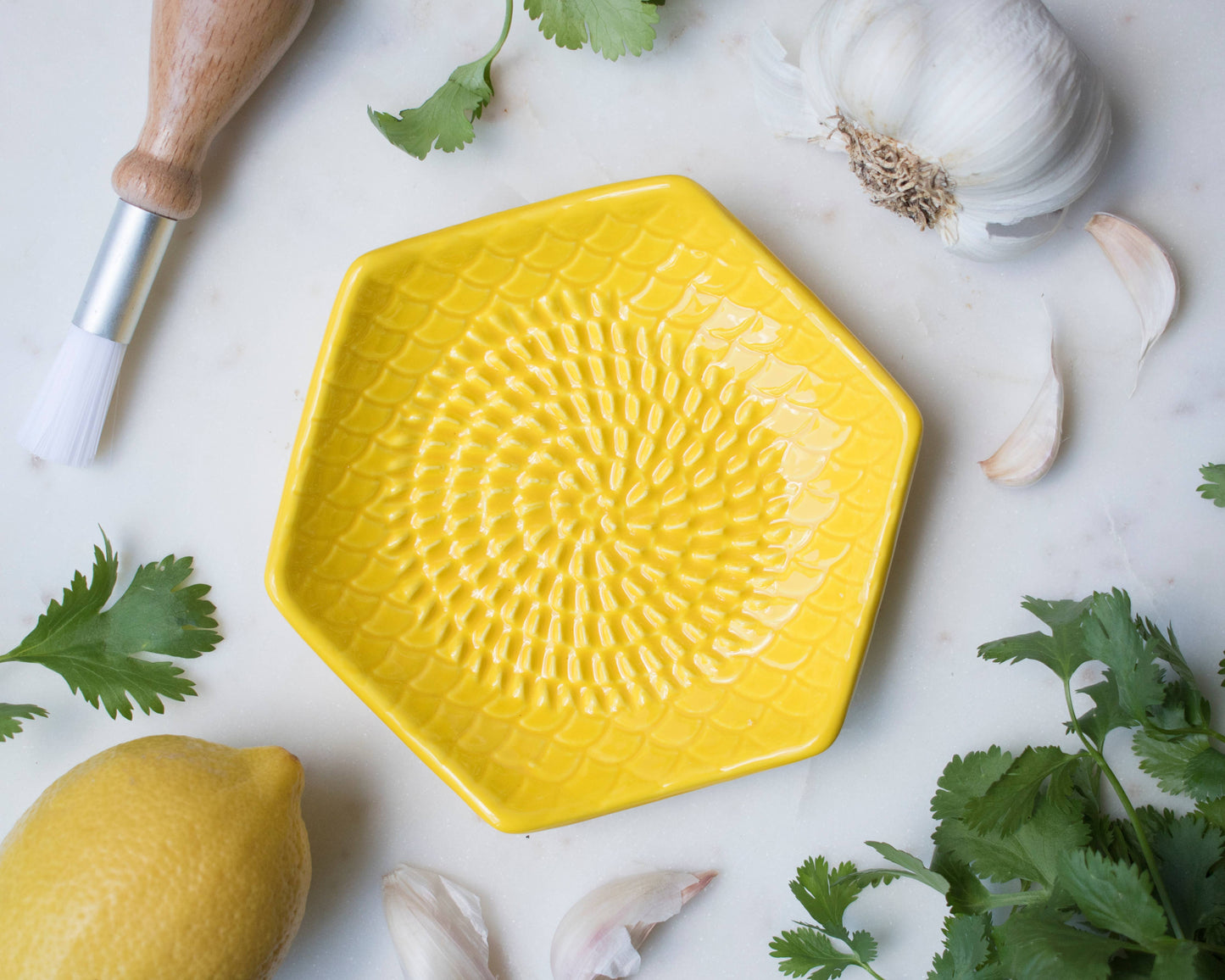 Lemon Yellow 3 Piece Set: Ceramic Grater, Peeler, Brush