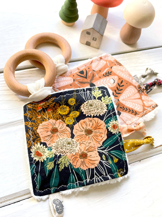 Moon Forest Floral Crinkle Teething Toy Ribbon Tags