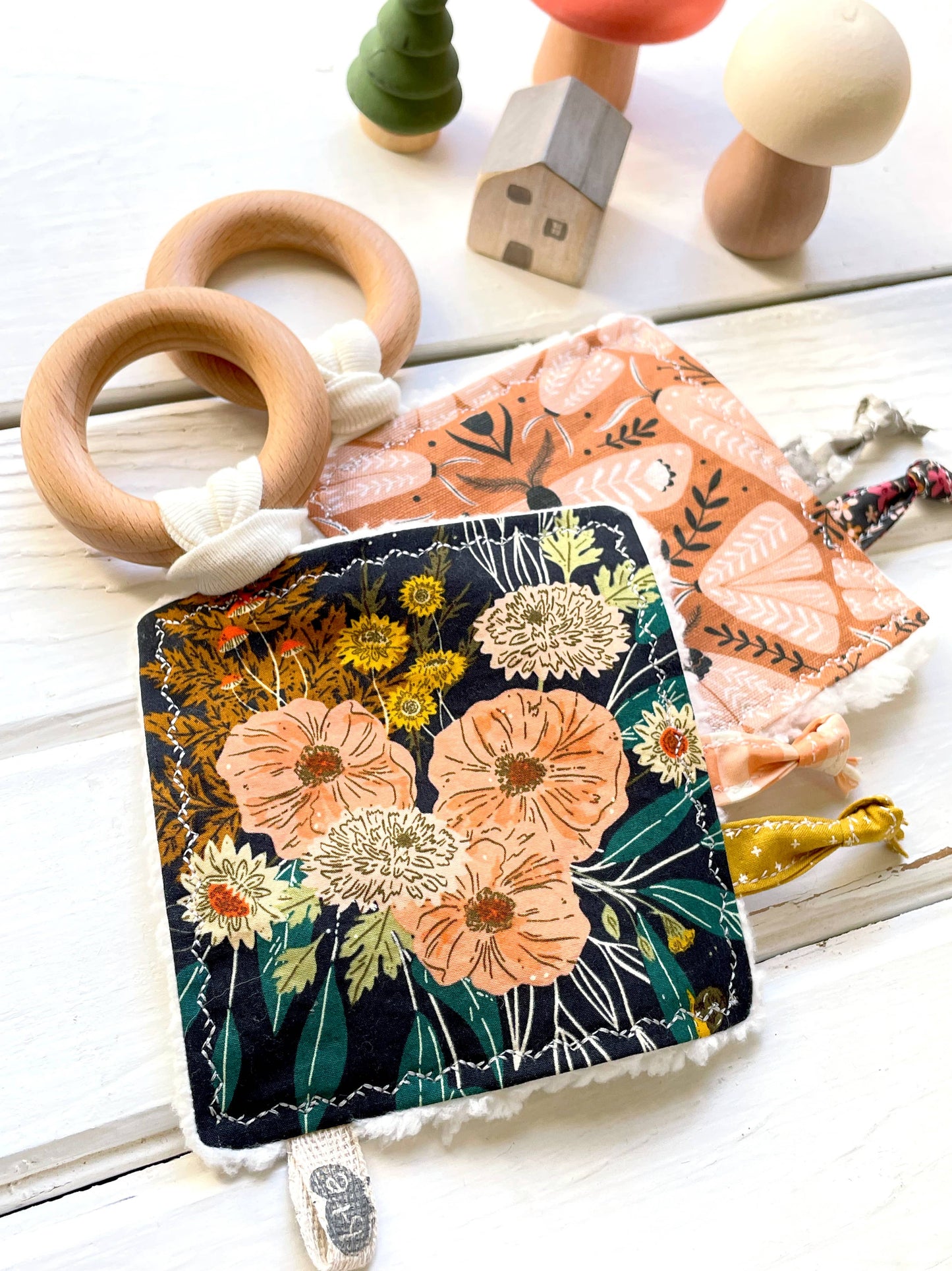 Folk Moth Canvas Crinkle Tag Toy Terra Cotta and Black