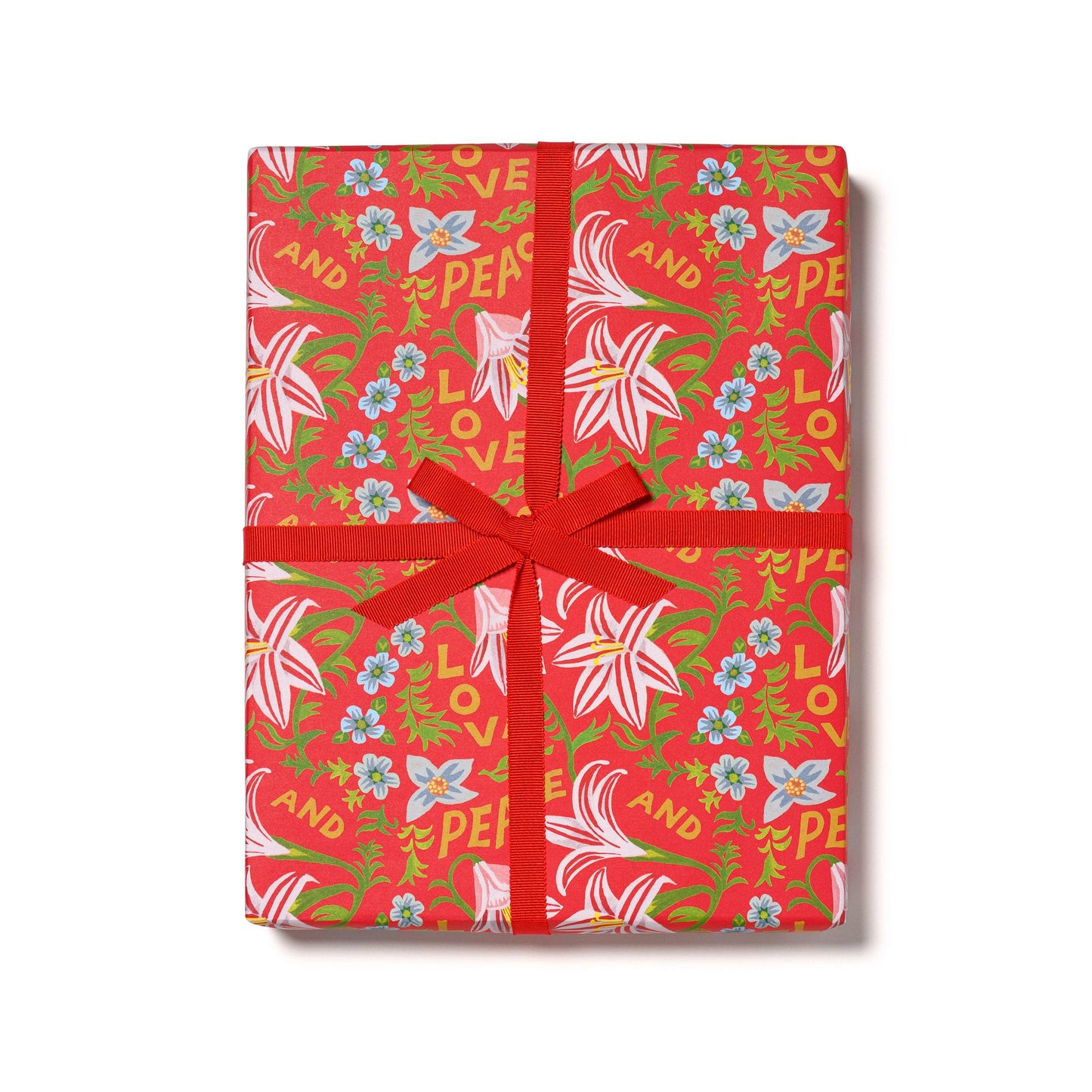 Peace and Love Amaryllis holiday wrapping paper