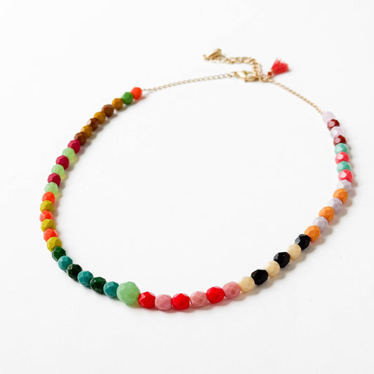 Adjustable Bead Necklace With Green Bead and Tiny Tassel
