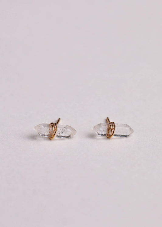 Mineral Point - Clear Quartz - Gold Wire Wrapped Earrings