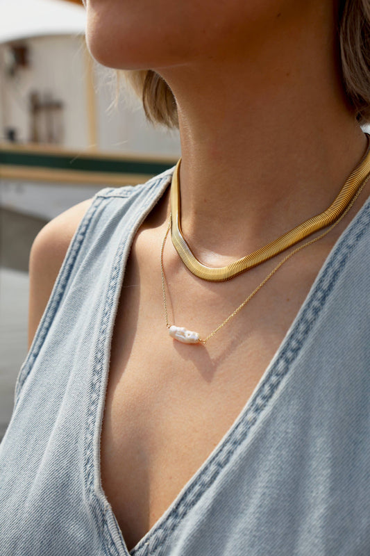 Pearl Bar Necklace~ Natural Pearl Pendant Gold Plated Chain