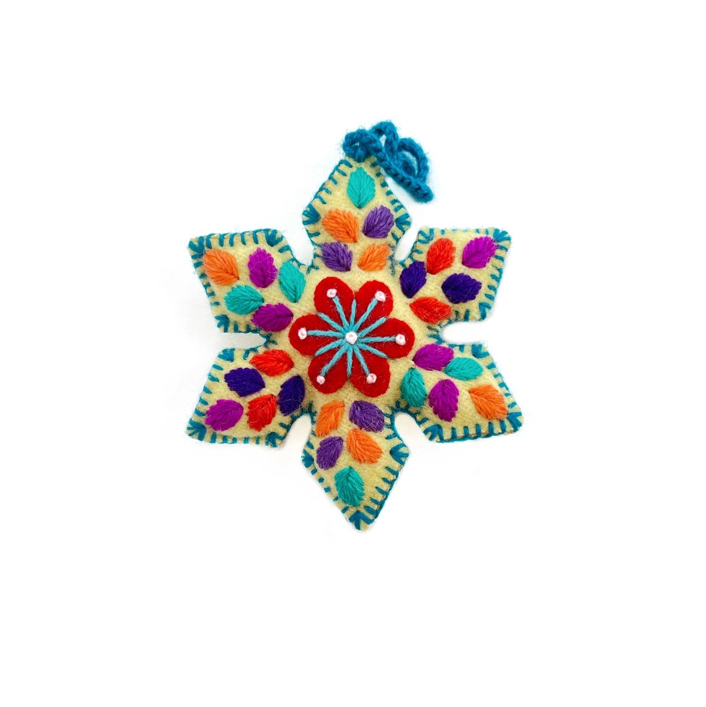 Colorful Pointed Snowflake Embroidered Christmas Ornament, 12pk