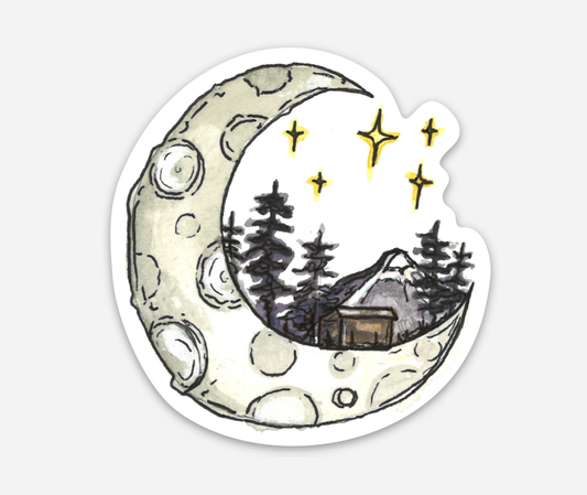 Moon and Cabin Sticker