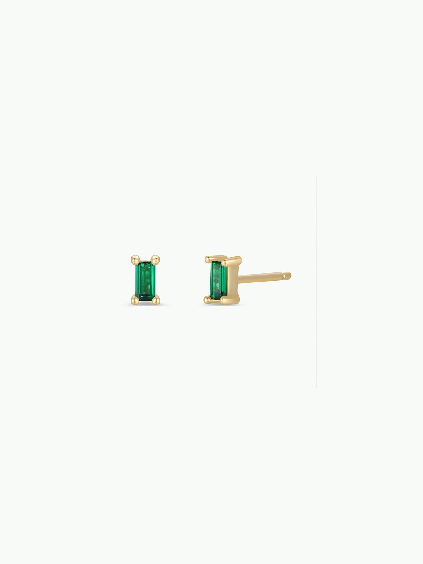 Baguette - Emerald - Gold Earrings
