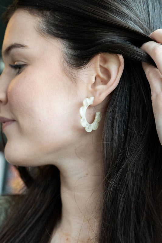 Flora Hoops - Cream // Flower Earrings, Gift, Jewelry