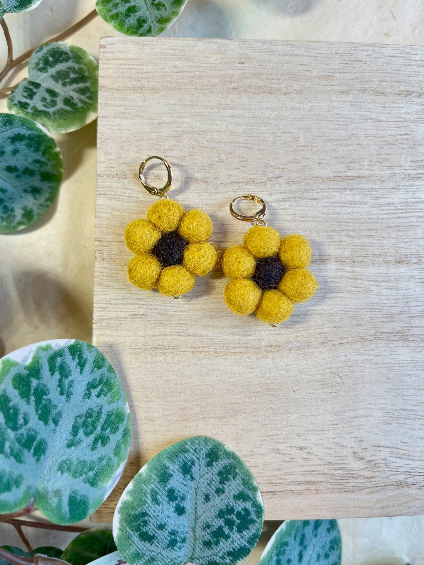 Mini Felted Daisy Earrings