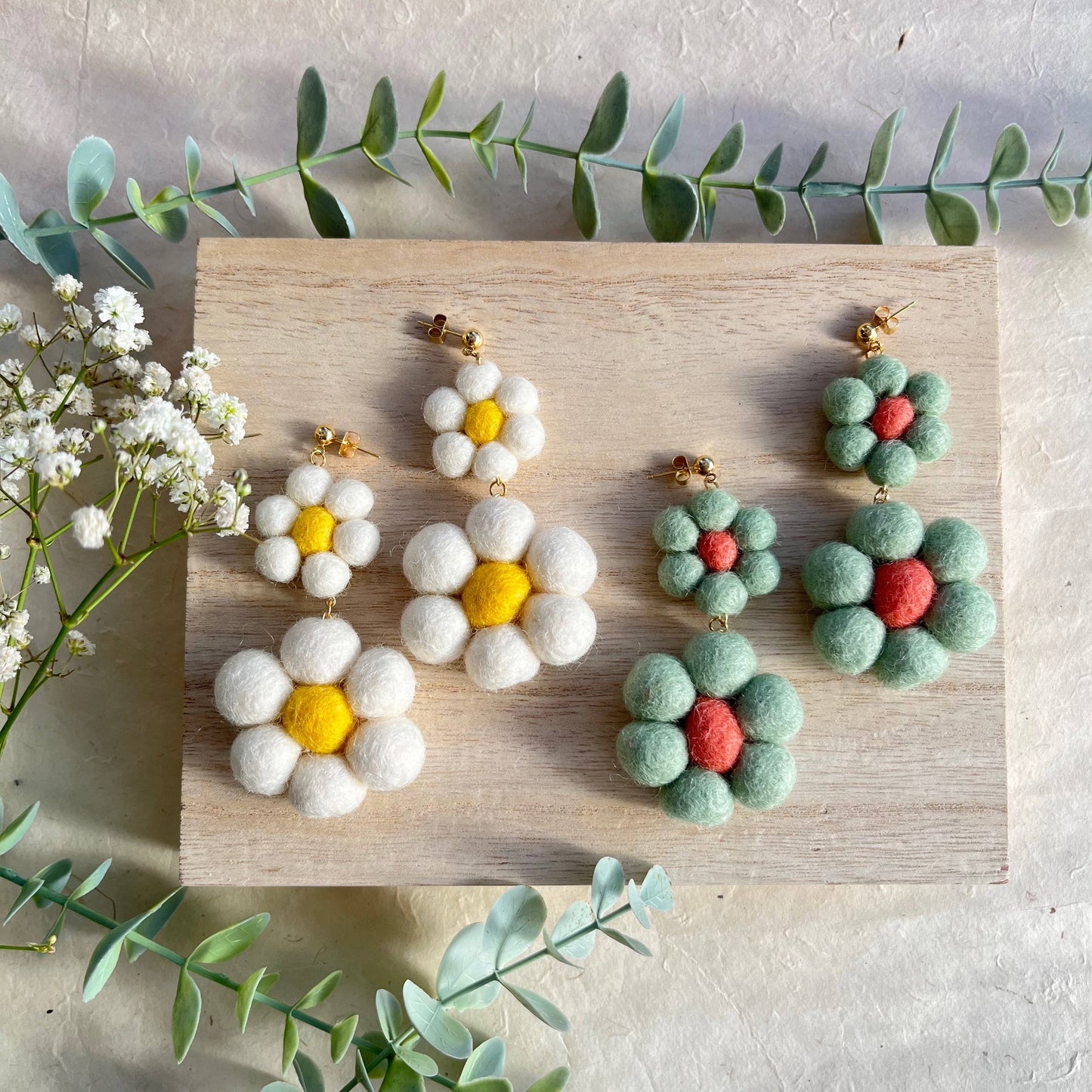 Daisy Dangle Felted Earrings