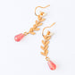 Gold Chevron Drop Earrings Pink Glass Bead Long Dangle