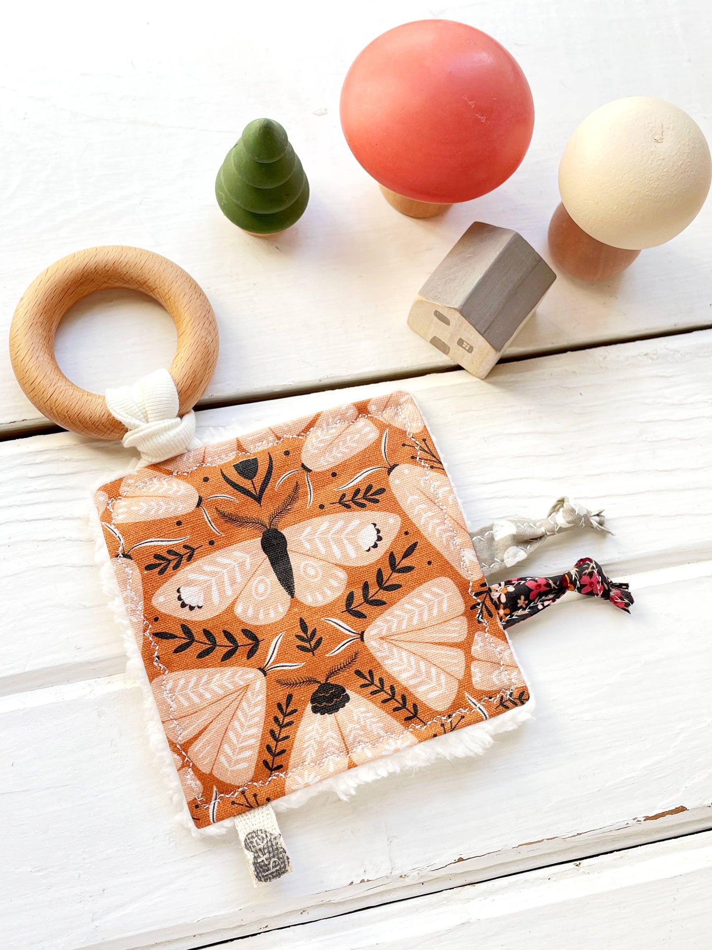 Folk Moth Canvas Crinkle Tag Toy Terra Cotta and Black