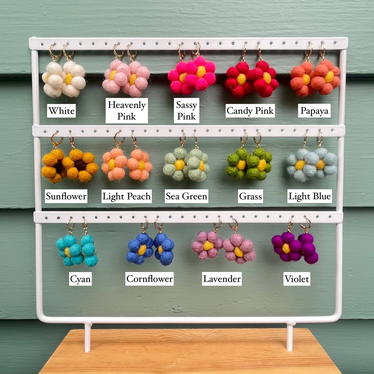 Mini Felted Daisy Earrings