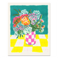 Hydrangea and Checks Risograph Art Print