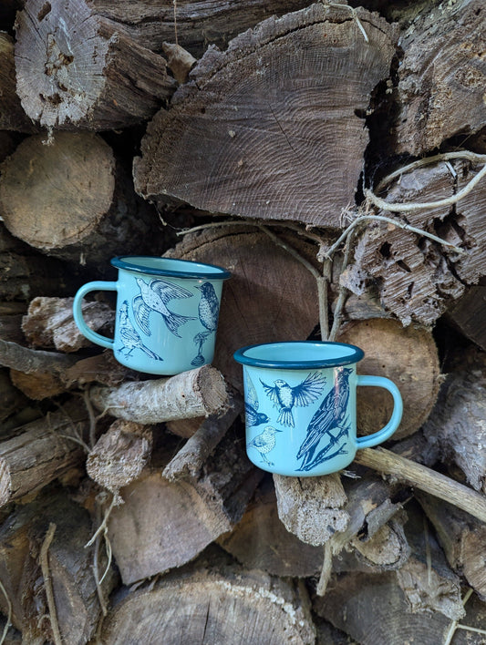 Enamel mug | blue birds